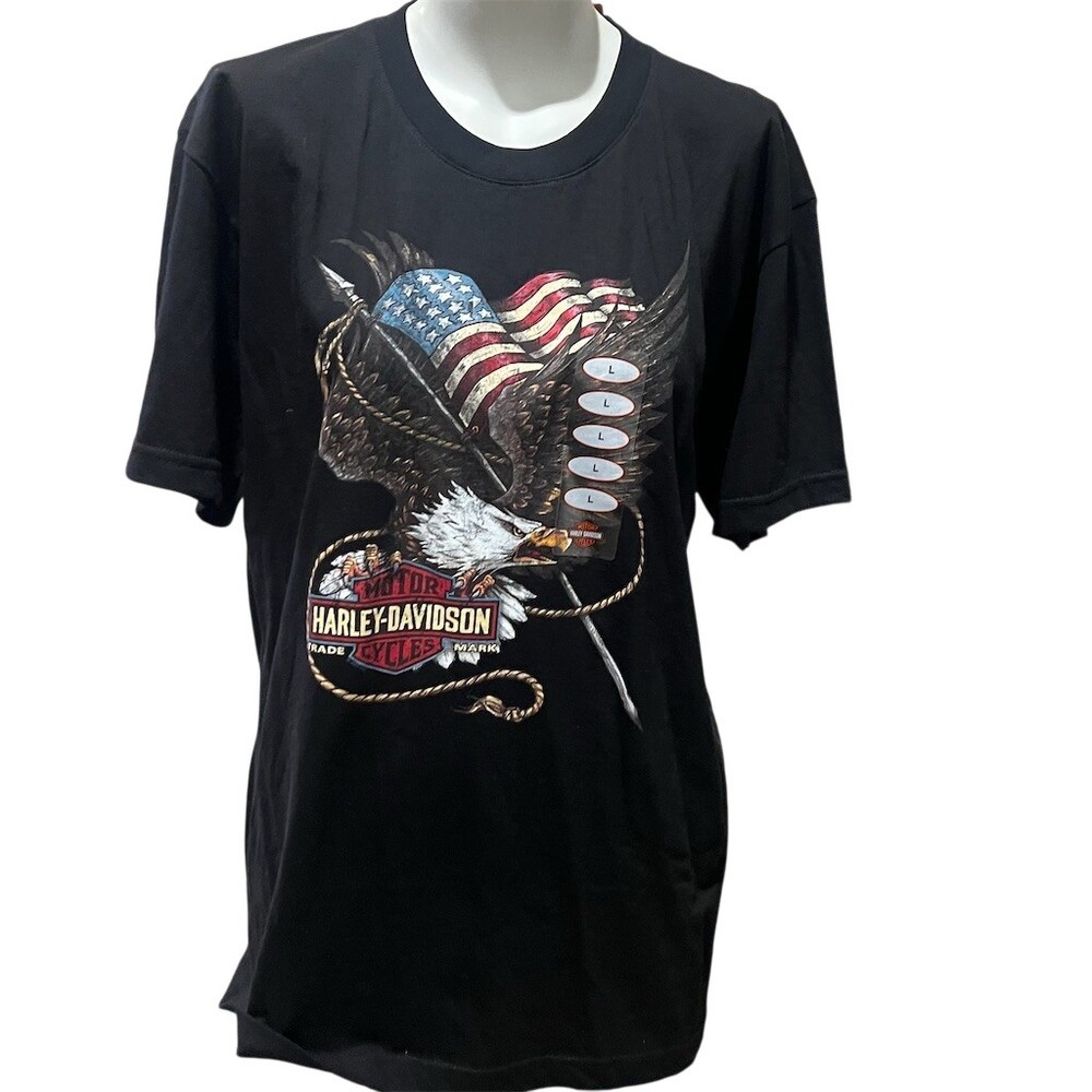 Harley-Davidson T-Shirt Men's L Black Eagle American Flag Graphic Biker